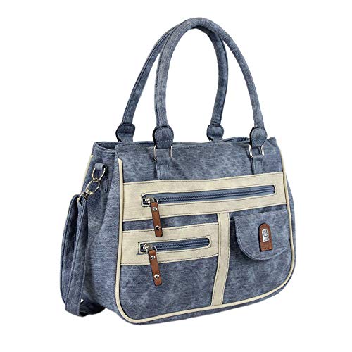 irisaa Handtasche Damen Umhängetasche Medium Schultertasche praktische Henkeltasche mit vielen Fächern Hobo Taschen Vintage Look mit Reißverschluss, Damen Tasche:Blau von irisaa