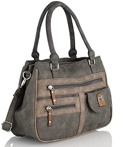 irisaa Handtasche Damen Umhängetasche Medium Schultertasche praktische Henkeltasche mit vielen Fächern Hobo Taschen Vintage Look mit Reißverschluss, Damen Tasche:Dunkel Taupe von irisaa