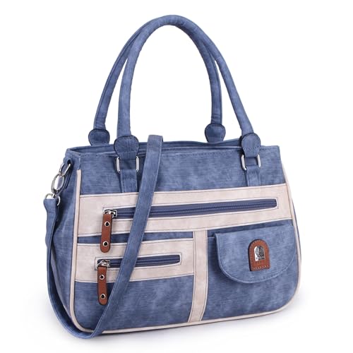 irisaa Handtasche Damen Umhängetasche Medium Schultertasche praktische Henkeltasche mit vielen Fächern Hobo Taschen Vintage Look mit Reißverschluss, Damen Tasche:Jeansblau von irisaa