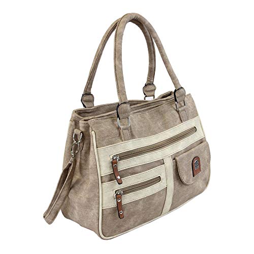 irisaa Handtasche Damen Umhängetasche Medium Schultertasche praktische Henkeltasche mit vielen Fächern Hobo Taschen Vintage Look mit Reißverschluss, Damen Tasche:Khaki von irisaa