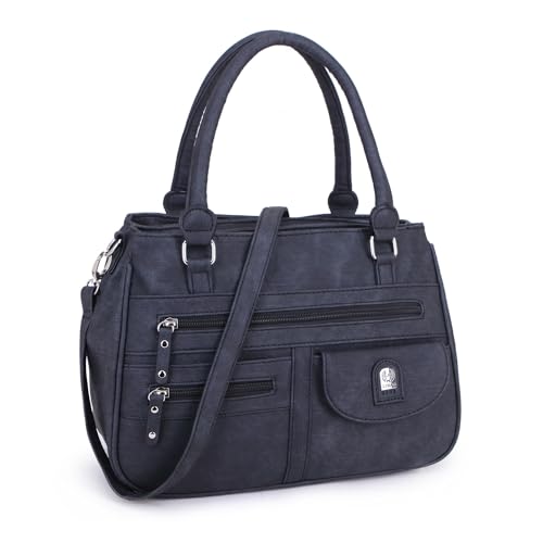 irisaa Handtasche Damen Umhängetasche Medium Schultertasche praktische Henkeltasche mit vielen Fächern Hobo Taschen Vintage Look mit Reißverschluss, Damen Tasche:Pure Schwarz von irisaa