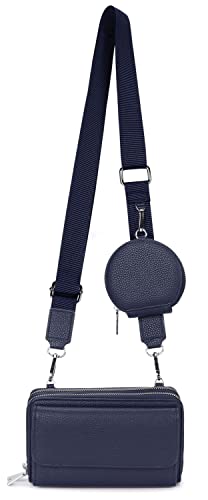 irisaa Handy Umhängetasche Damen Crossbody Bag, 3 in 1 Schultertasche mit abnehmbarer Münzbörse breitem Riemen, Multi Tasche RFID Geldbörse, DKB Farbe:Uni Navy von irisaa