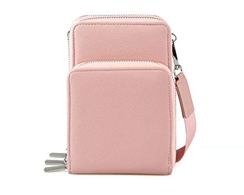 irisaa Handytasche zum Umhängen, Damen Geldbörse RFID Schutz, Kleine Umhängetasche Schultertasche, Crossbody Handtasche mit Kartenfächern, für Handy unter 6.7 Zoll, Damen Tasche:Pink mit RFID von irisaa