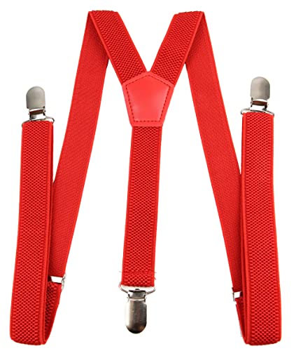 irisaa Hosenträger Damen Y-Form für Arbeitshosen Skihose Fest, Unifarbe mit 3er Starken Clips, 2.5cm Breit, Unisex, HT Farbe:Rot von irisaa