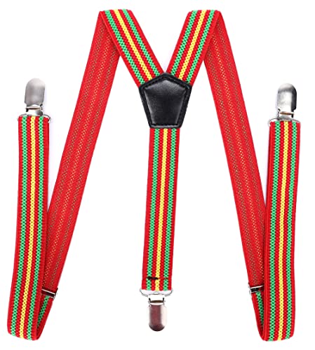 irisaa Hosenträger Damen Y-Form für Arbeitshosen Skihose Fest, Unifarbe mit 3er Starken Clips, 2.5cm Breit, Unisex, HT Farbe:Streifen Rot von irisaa