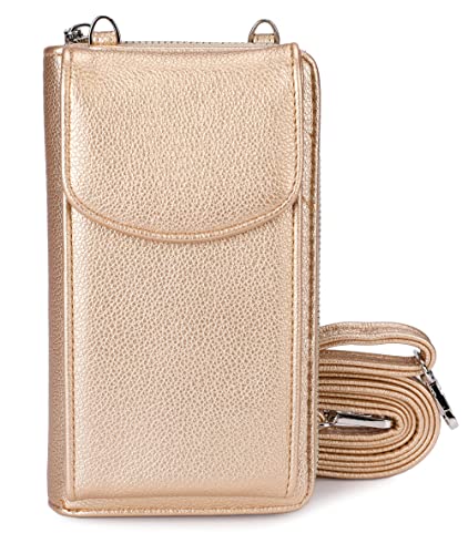 irisaa Kleine Handy Umhängetasche, Geldbörse Damen Brieftasche RFID Schutz Crossbody Handytasche Reisepass mit Kartenfächern und Verstellbarem Schultergurt, Damen Tasche:weich-Gold, Einheitsgröße von irisaa