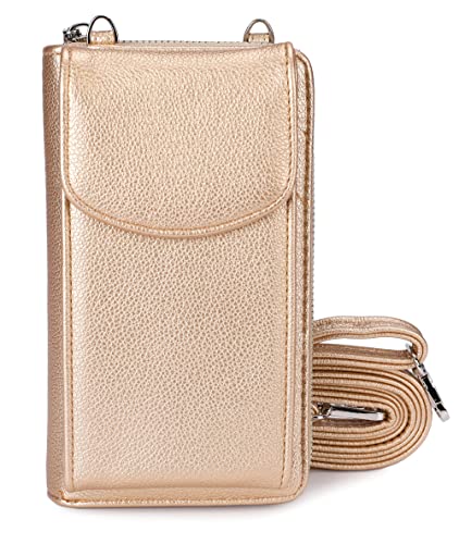 irisaa Kleine Handy Umhängetasche, Geldbörse Damen Brieftasche RFID Schutz Crossbody Handytasche Reisepass mit Kartenfächern und Verstellbarem Schultergurt, Damen Tasche:weich-Gold von irisaa