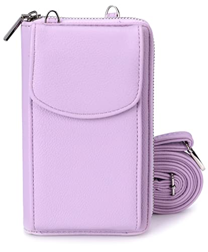 irisaa Kleine Handy Umhängetasche, Geldbörse Damen Brieftasche RFID Schutz Crossbody Handytasche Reisepass mit Kartenfächern und Verstellbarem Schultergurt, Damen Tasche:weich-Lila von irisaa