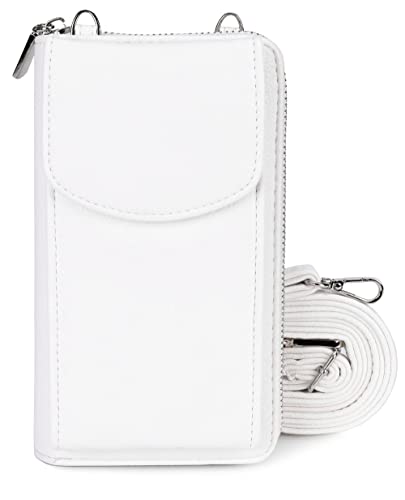 irisaa Kleine Handy Umhängetasche, Geldbörse Damen Brieftasche RFID Schutz Crossbody Handytasche Reisepass mit Kartenfächern und Verstellbarem Schultergurt, Damen Tasche:weich-Weiss von irisaa