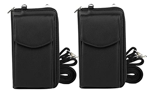 irisaa Kleine Handy Umhängetasche, Geldbörse Damen Brieftasche RFID Schutz Crossbody Handytasche Reisepass mit Kartenfächern und Verstellbarem Schultergurt, Damen Tasche:weich-schwarz-2P von irisaa