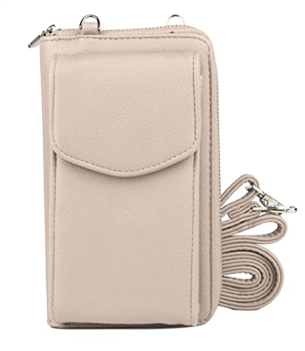 irisaa Kleine Handy Umhängetasche, Geldbörse Damen Brieftasche RFID Schutz Crossbody Handytasche Reisepass mit Kartenfächern und Verstellbarem Schultergurt, Damen Tasche:weich-taupe von irisaa