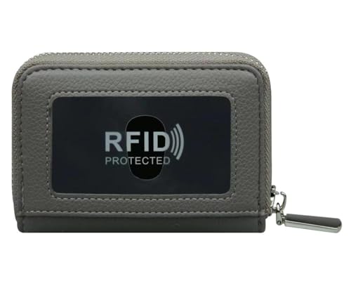 irisaa Kreditkartenetui Damen, kleine Geldbörse mit RFID Schutz, 14 Kartenfächer Kartenhalter mit Schlüsselanhänger, Geschenkbox, DKB Farbe:Grau von irisaa