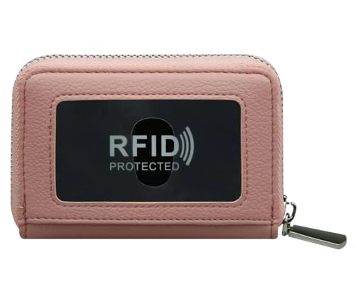 irisaa Kreditkartenetui Damen, kleine Geldbörse mit RFID Schutz, 14 Kartenfächer Kartenhalter mit Schlüsselanhänger, Geschenkbox, DKB Farbe:Pink von irisaa