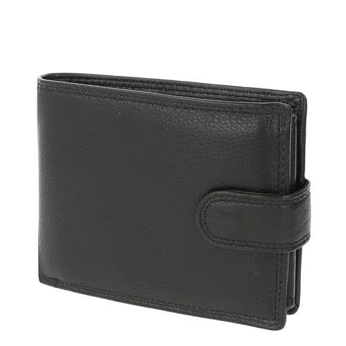irisaa Leder Geldbörse Unisex, RFID Schutz, Geldbeutel Portemonnaie aus Echtleder, 9 Kartenfächern, Wallet mit Geschenkbox, LWD Farbe:Schwarz Druckknopf von irisaa