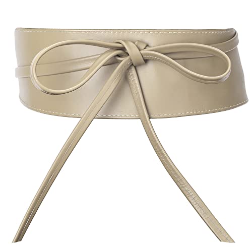 irisaa Leder Taillengürtel Damen, Breiter Obi Gürtel zum Schnüren Hüftgürtel Echtleder Bindegürtel Party Gürtel Taille Band aus Italien, Damen Taillengürtel 2020:Beige Latte von irisaa
