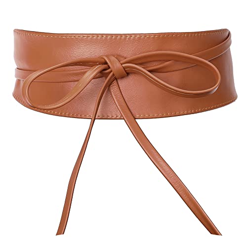 irisaa Leder Taillengürtel Damen, Breiter Obi Gürtel zum Schnüren Hüftgürtel Echtleder Bindegürtel Party Gürtel Taille Band aus Italien, Damen Taillengürtel 2020:Camel Elegant von irisaa