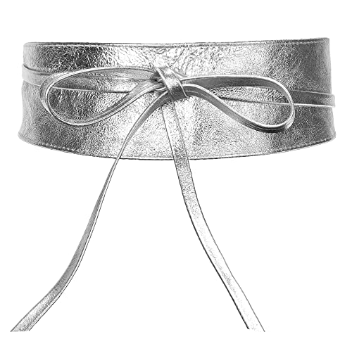 irisaa Leder Taillengürtel Damen, Breiter Obi Gürtel zum Schnüren Hüftgürtel Echtleder Bindegürtel Party Gürtel Taille Band aus Italien, Damen Taillengürtel 2020:Silber von irisaa