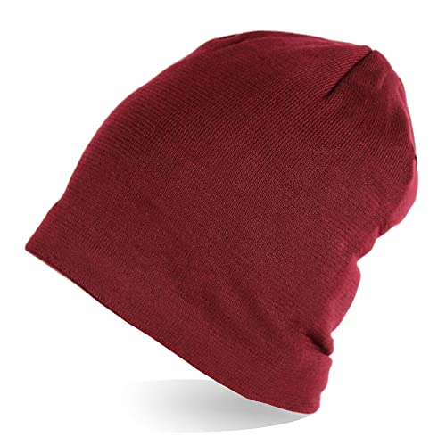 irisaa Mütze Beanie Unisex, warm gefütterte Strickmütze, Klassische Slouch Long Beanie zum Winter, Winterhüte für Damen und Herren, Mütze Farbe 2019:Weinrot von irisaa