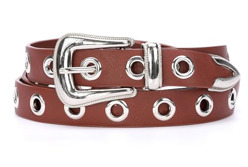 irisaa Nietengürtel Damen Schwarz, Gürtel Punk Schmal, Gothic Style, Taillengürtel Einheitsgröße, ca. 2.5 CM breit, Damen Taillengürtel 2020:Silber Braun von irisaa