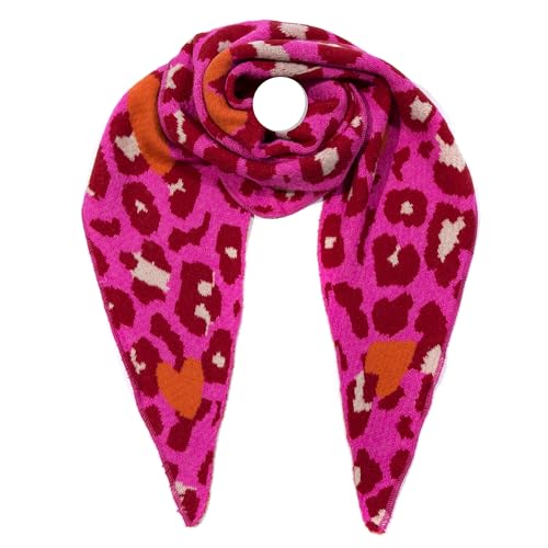 irisaa Schal Damen Leopard, weiche flauschige Deckenschal mit Leo Muster, dreieckstuch Winter Halstuch für Frauen Mädchen, Lang Kuschelig 190 * 80cm, Schal Farben 2020:Fuchsia Herz von irisaa