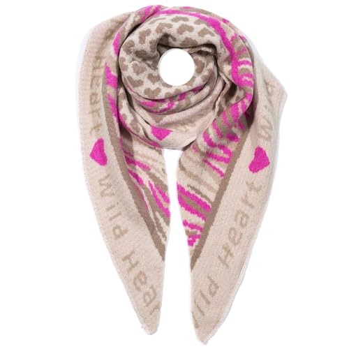 irisaa Schal Damen dreieck, weich Strickschal mit Herz LOVE Muster, dreieckstuch Winter Halstuch für Frauen Mädchen, Lang Kuschelig 180 * 50cm, Schal Farben 2020:Beige Pink von irisaa