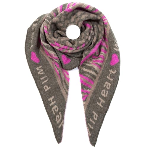 irisaa Schal Damen dreieck, weich Strickschal mit Herz LOVE Muster, dreieckstuch Winter Halstuch für Frauen Mädchen, Lang Kuschelig 180 * 50cm, Schal Farben 2020:Olive Grün von irisaa