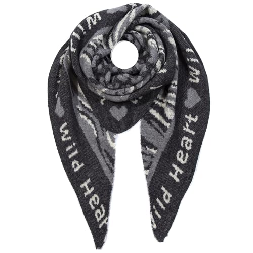 irisaa Schal Damen dreieck, weich Strickschal mit Herz LOVE Muster, dreieckstuch Winter Halstuch für Frauen Mädchen, Lang Kuschelig 180 * 50cm, Schal Farben 2020:Schwarz von irisaa