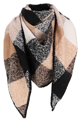 irisaa Schal Damen dreieck, weiche flauschige Deckenschal mit Leopard Karomuster, dreieckstuch Winter Halstuch für Frauen Mädchen, Lang Kuschelig 190 * 80cm, Schal Farben 2020:Schwarz Khaki von irisaa