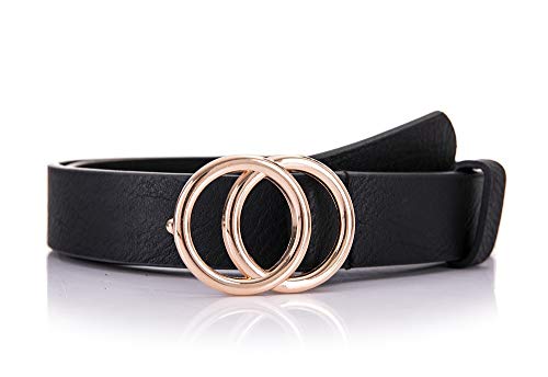 irisaa Damen Gürtel Jeansgürtel Jeans Belt Hüftgürtel mit Doppel O Ring für Frauen Mädchen Jugendlich, Farbe:schwarz, Länge:80 von irisaa