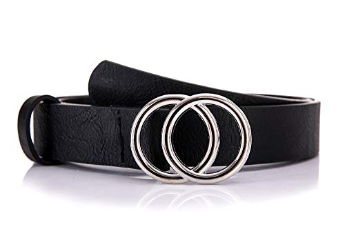 irisaa Damen Gürtel Jeansgürtel Jeans Belt Hüftgürtel mit Doppel O Ring für Frauen Mädchen Jugendlich, Farbe:schwarz new look, Länge:100 von irisaa