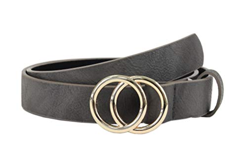 irisaa Damen Gürtel Jeansgürtel Jeans Belt Hüftgürtel mit Doppel O Ring für Frauen Mädchen Jugendlich, Farbe:Anthrazit Grau mit Goldring, Länge:100 von irisaa