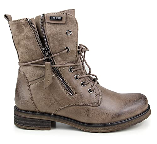 irisaa Schnürstiefeletten Damen, Stiefel Plateau Biker Boots, leicht Gefüttert mit Blocksabsatz Zipper, Größe Normal:36, Winterschuhe Farbe 2019:Khaki von irisaa