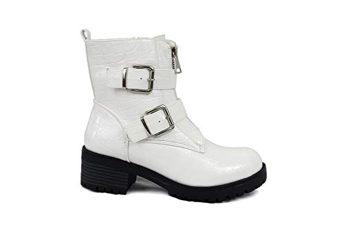 irisaa Schnürstiefeletten Damen, Stiefel Plateau Biker Boots, leicht Gefüttert mit Blocksabsatz Zipper, Größe Normal:37, Winterschuhe Farbe 2019:Weiss von irisaa