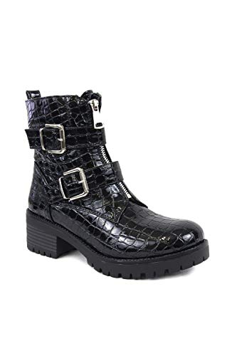 irisaa Schnürstiefeletten Damen, Stiefel Plateau Biker Boots, leicht Gefüttert mit Blocksabsatz Zipper, Größe Normal:40, Winterschuhe Farbe 2019:Schwarz von irisaa