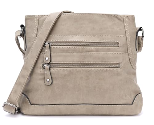 irisaa Schultertasche Damen Handtasche, Medium Umhängetasche praktische Henkeltasche mit vielen Fächern, Vintage Look mit Reißverschluss, DKB Farbe:Beige von irisaa