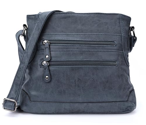 irisaa Schultertasche Damen Handtasche, Medium Umhängetasche praktische Henkeltasche mit vielen Fächern, Vintage Look mit Reißverschluss, DKB Farbe:Navy von irisaa