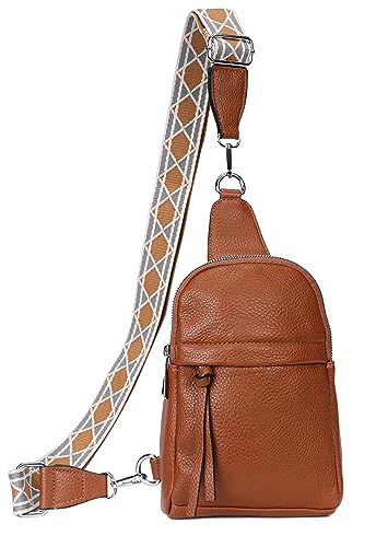 irisaa Sling Bag Damen Brusttasche, Crossbody Rucksack Umhängetasche, Unisex Schultertasche Daypack für Wandern Radfahren Reisen Multipurpose, DKB Farbe:Braun quer von irisaa