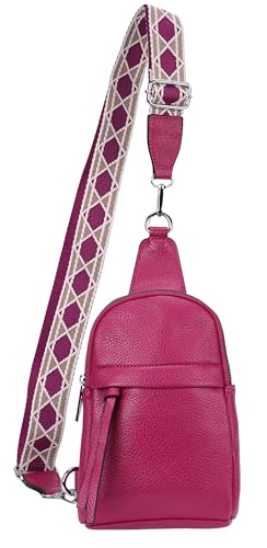 irisaa Sling Bag Damen Brusttasche, Crossbody Rucksack Umhängetasche, Unisex Schultertasche Daypack für Wandern Radfahren Reisen Multipurpose, DKB Farbe:Magenta quer von irisaa