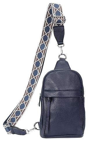 irisaa Sling Bag Damen Brusttasche, Crossbody Rucksack Umhängetasche, Unisex Schultertasche Daypack für Wandern Radfahren Reisen Multipurpose, DKB Farbe:Navy quer von irisaa