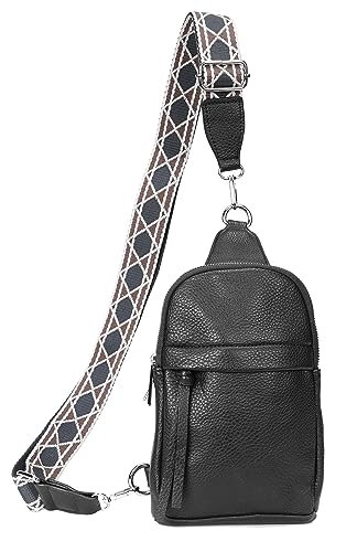 irisaa Sling Bag Damen Brusttasche, Crossbody Rucksack Umhängetasche, Unisex Schultertasche Daypack für Wandern Radfahren Reisen Multipurpose, DKB Farbe:Schwarz quer von irisaa