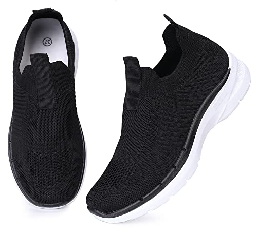 irisaa Slip On Damen Schuhe Sneaker Atmungsaktive Turnschuhe Fitnessschuhe Walkingschuhe Mädchen leichtes Straßenlaufschuhe, Farbe:Schwarz YY91, Größe:36 von irisaa