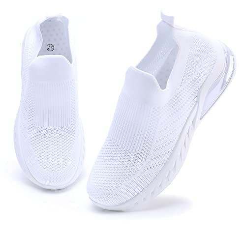 irisaa Slip On Damen Schuhe Sneaker Atmungsaktive Turnschuhe Fitnessschuhe Walkingschuhe Mädchen leichtes Straßenlaufschuhe, Farbe:Weiß Newlook, Größe:36 von irisaa