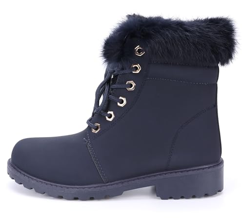 irisaa Stiefel Damen Boots, Kurzschaft Winterstiefel Outdoor Wanderschuhe, Schneestiefel warm Gefüttert Winterschuhe, Größe:38, STF Farbe:Navy 607 von irisaa