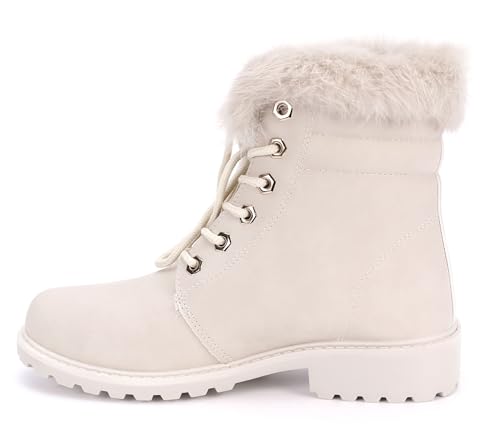 irisaa Stiefel Damen Boots, Kurzschaft Winterstiefel Outdoor Wanderschuhe, Schneestiefel warm Gefüttert Winterschuhe, Größe:39, STF Farbe:Beige 607 von irisaa