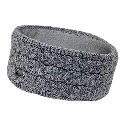 irisaa Damen Stirnband Winter, made in EU, warmes gestricktes Haarband Mädchen Ohrwärmer mit Zopfmuster, gefüttertes Kopfband mit Fleece Innenfutter, stirnband farbe:Grau von irisaa