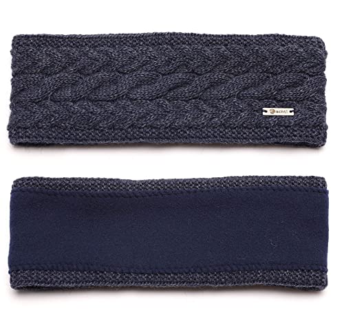 irisaa Damen Stirnband Winter, made in EU, warmes gestricktes Haarband Mädchen Ohrwärmer mit Zopfmuster, gefüttertes Kopfband mit Fleece Innenfutter, stirnband farbe:Navy von irisaa