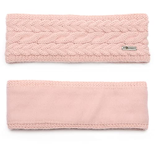 irisaa Damen Stirnband Winter, made in EU, warmes gestricktes Haarband Mädchen Ohrwärmer mit Zopfmuster, gefüttertes Kopfband mit Fleece Innenfutter, stirnband farbe:Pink von irisaa