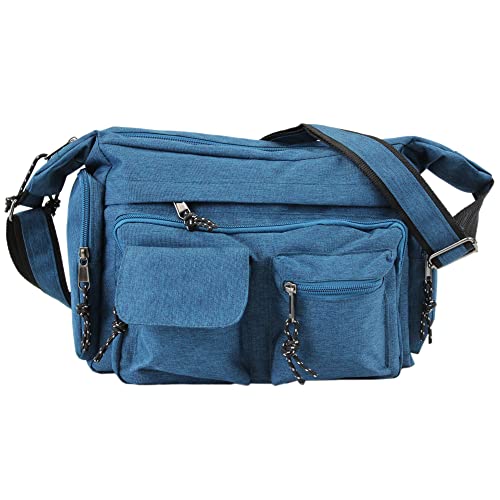 irisaa Umhängetasche Damen, Canvas Multifunkionale Schultertasche, Casual Handtasche mit vielen fächern für Schule Shopping Arbeit, Unisex, Damen Tasche:Blau von irisaa