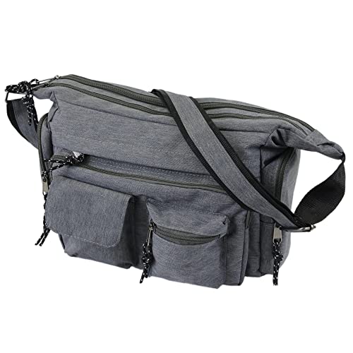 irisaa Umhängetasche Damen, Canvas Multifunkionale Schultertasche, Casual Handtasche mit vielen fächern für Schule Shopping Arbeit, Unisex, Damen Tasche:Uni Grau von irisaa