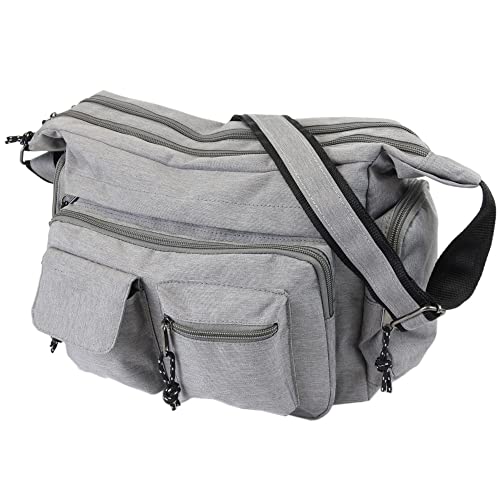 irisaa Umhängetasche Damen, Canvas Multifunkionale Schultertasche, Casual Handtasche mit vielen fächern für Schule Shopping Arbeit, Unisex, Damen Tasche:Uni Hellgrau von irisaa